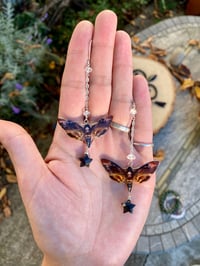 Image 4 of Reincarnated Dark Death Head Moth Earrings with Rainbow Obsidian