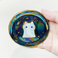 Image 4 of ghost cat trinket dish with rainbow effect (3.5 Inches Diameter)