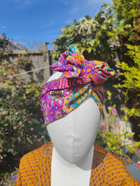 Image 5 of Boho head wrap with Wire - sari fabric -neon henma