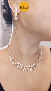 Image 1 of Julie Gold-Stunning American Diamond Necklace Set with Earrings 