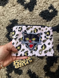 Image 6 of Black Cat Clutch Purse with baby pink leopard print