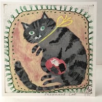 Image 1 of Small square art print -pregnant cat 