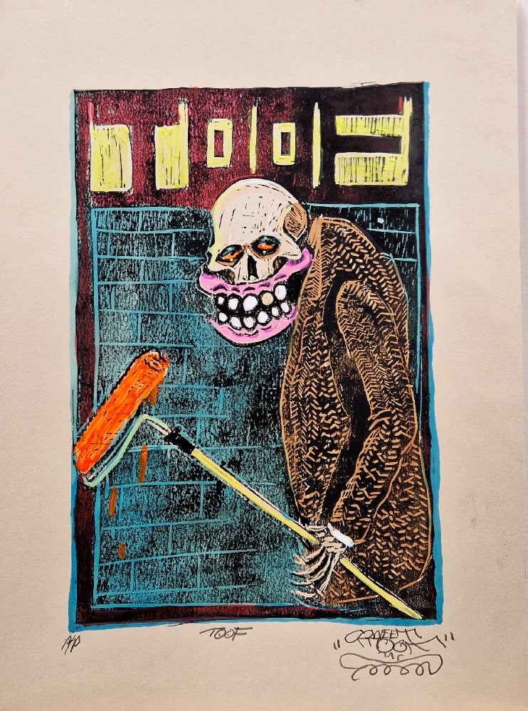 Roller Toof Embellished Linocut 