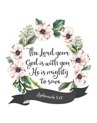 Image 1 of Zephaniah 3:17 with flowers T-SHIRT 