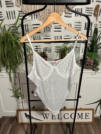 Image 1 of white sheer stone bodysuit 