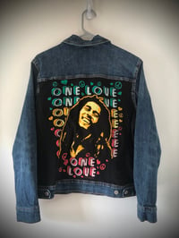 Image 1 of Upcycled “Bob Marley: One Love” denim jacket