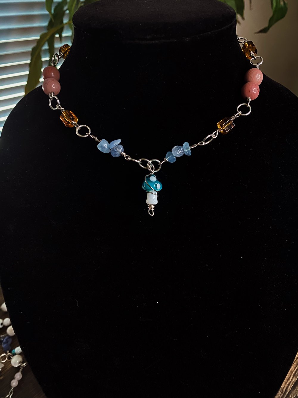 Image of Pansexual Pride Choker w/ Aquamarine & Sunstone