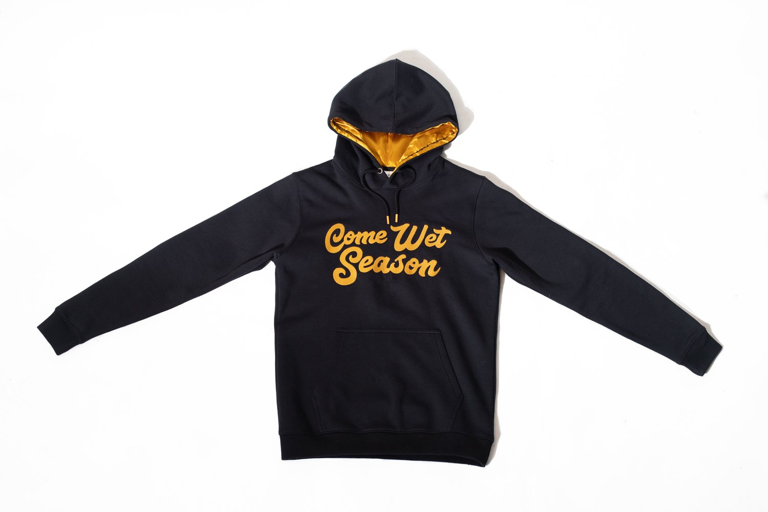 Image of Black Hoodie with Gold Satin Hood