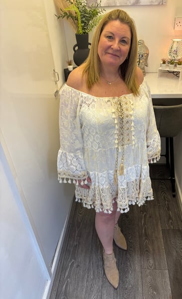 Image of TASSEL & EMBROIDERY LACE MINI DRESS
