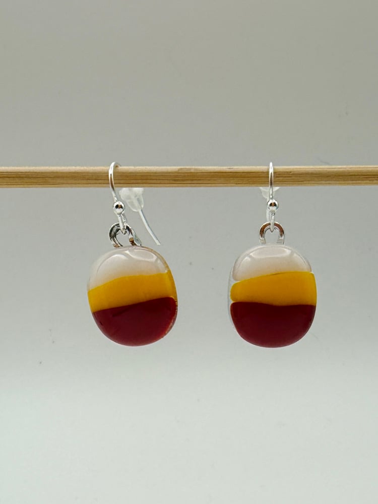 Image of Dainty KC Chiefs fused glass earrings