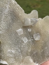 Image 2 of QR Code Fluorite On Druzy Quartz Matrix Specimen| Guizhou China #2943