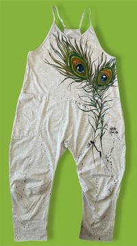 Image 1 of “PEACOCK” CUSTOM HAND PAINTED BAGGY ROMPER MEDIUM
