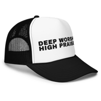 Image 2 of High Praise Deep Worship Trucker (Black/White -Pink/ White)