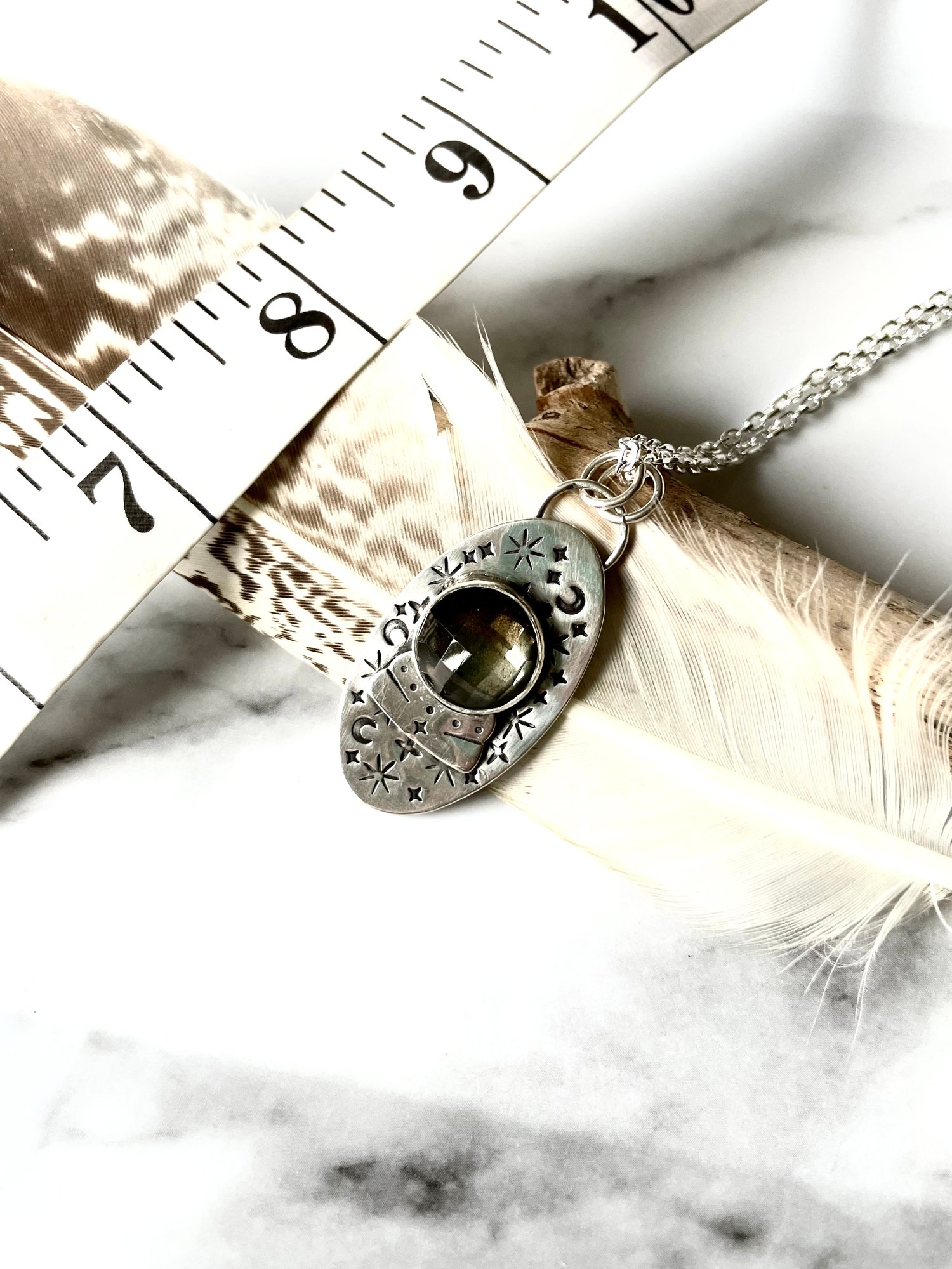Image of Handmade Sterling Silver Fortune Teller Crystal Ball Celestial Pendant 925