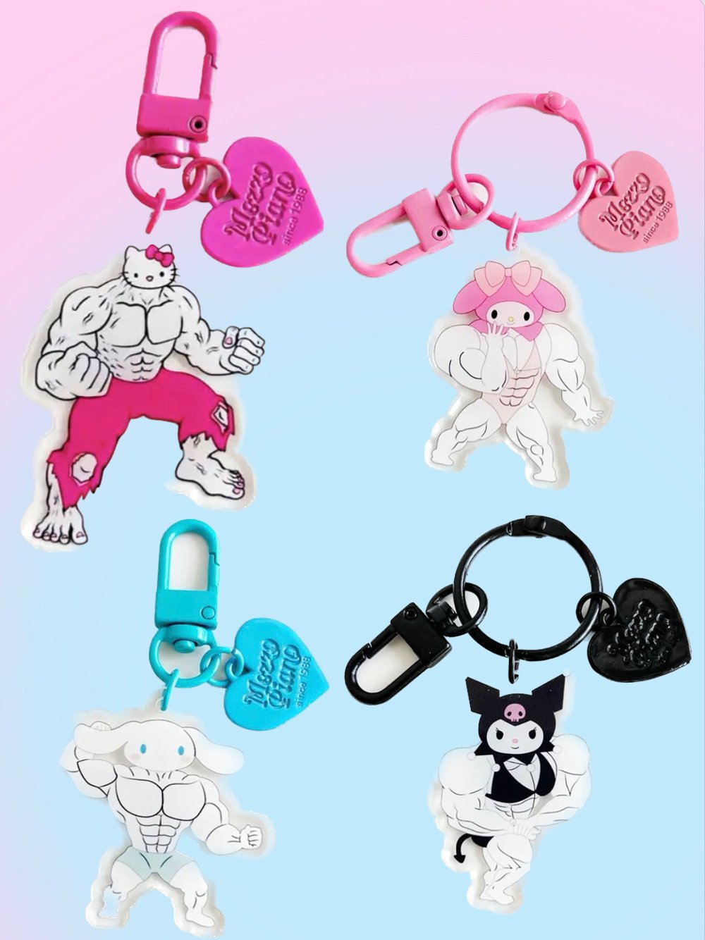 Image of 2 FOR $10! Swole AF Super buff Sanrio Character keychain 