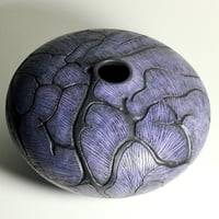 Image 1 of Black Walnut Wood Vessel w/ Carving & Painting (0452)