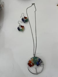 Image 1 of colorful tree of life necklace with earrings 