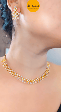 Image 4 of Usha_Gold_Simple yet Beautiful American Diamond Necklace Set Copy