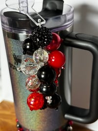 Image 4 of Queen of Hearts Red & Black Glam Tumbler Accessory Set – Bow, Straw Bauble & Bracelet Stack