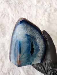 Image 3 of 4lb Blue Agate Geode Rough Edge Crystal - 2pc Set