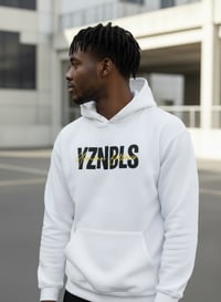 Image 1 of YB White Abbreviated Print Pullover Hoodie