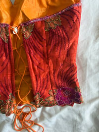 Image 7 of Vintage Y2K Aftershock style silk orange and pink beaded and sequin halter neck corset style top 