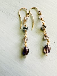 Image 1 of 14k Gold Iolite And Quartz Earrings