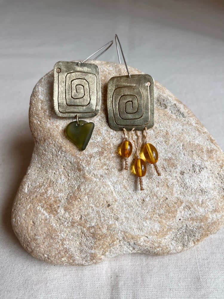 Image of Amber, sea glass earrings