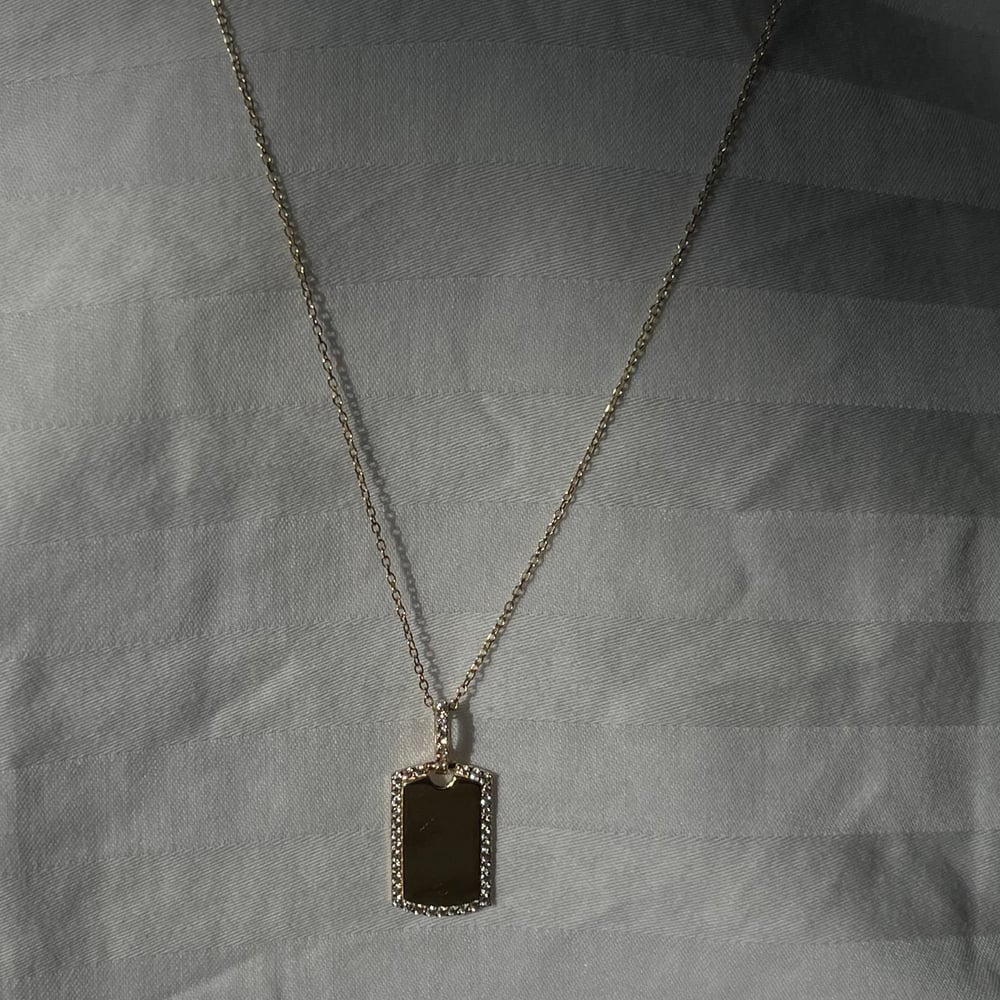 Image of 14k Gold Cz Encrusted Id Plate Necklace 
