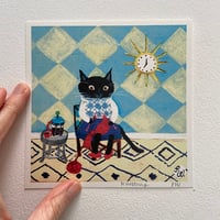 Image 4 of Small square art print -knitting 