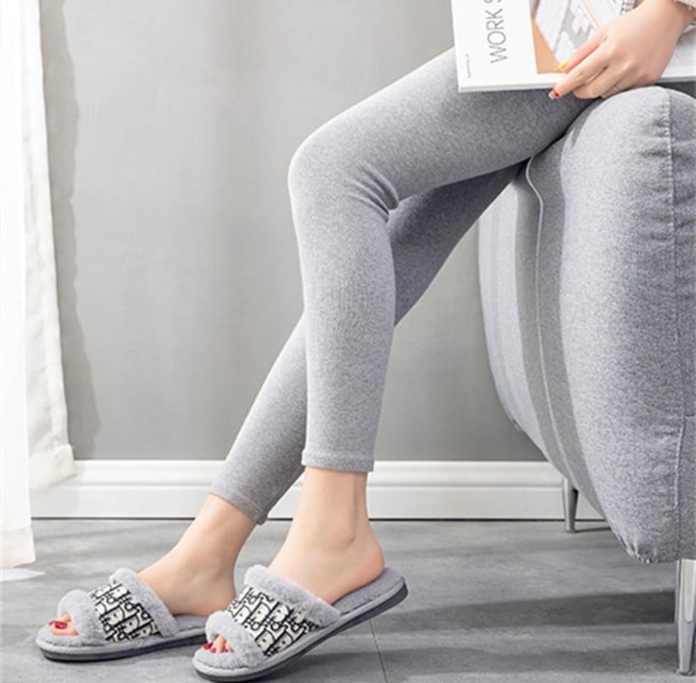 Image of Dior Color Embroidery Printed Plush Slippers