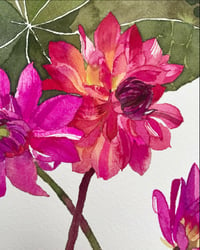 Image 2 of Three dahlias original unframed watercolour and gouache painting 