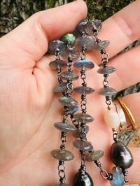 Image 20 of wire wrapped labradorite opal and Tahitian pearl necklace