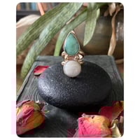 Image 1 of SALE - The Travers Ring - Chrysoprase and Moonstone and Solid Brass
