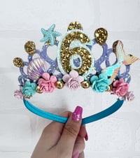 Image 2 of Mermaid birthday tiara crown in lilac & gold 