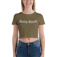 Image 4 of SAVING MYSELF Cotton Blend White Logo Statement Crop Top Cropped T-shirt