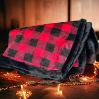 Image 4 of Luxurious Red & Black Minky Plaid / Seal Minky Backing - 44"x 57"