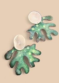Image 2 of Sterling Silver and Spotty Green Enamel Seaweed Earrings
