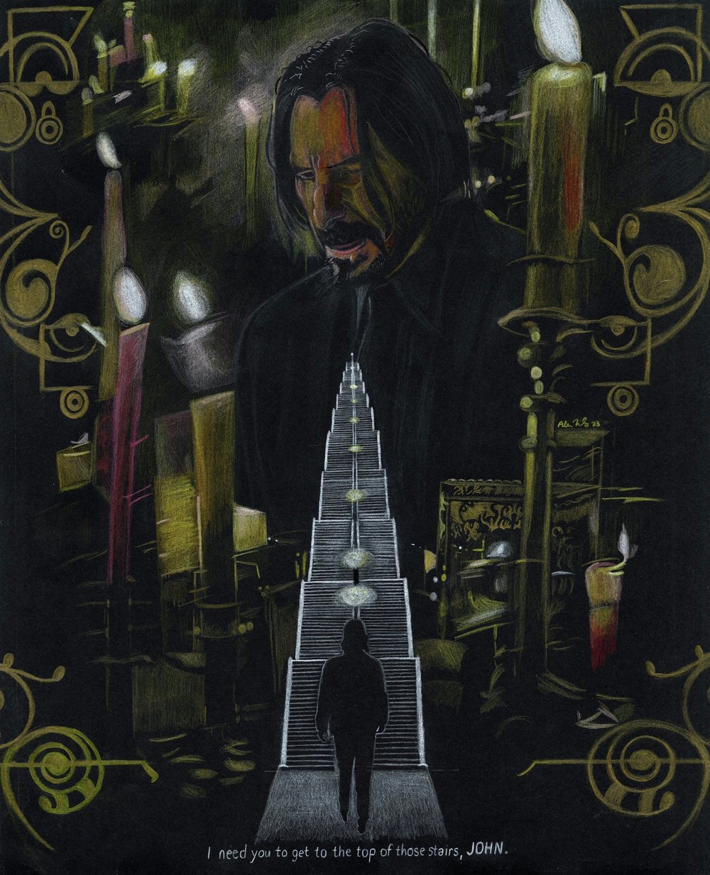 Image of “I need you to get to the top of those stairs, John. “ JOHN WICK CHAPTER 4 Art Print