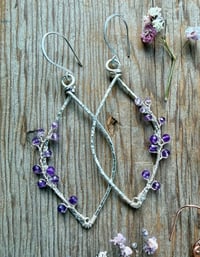 Image 1 of Sterling Woven Lavender Sprig Earrings with Amethyst