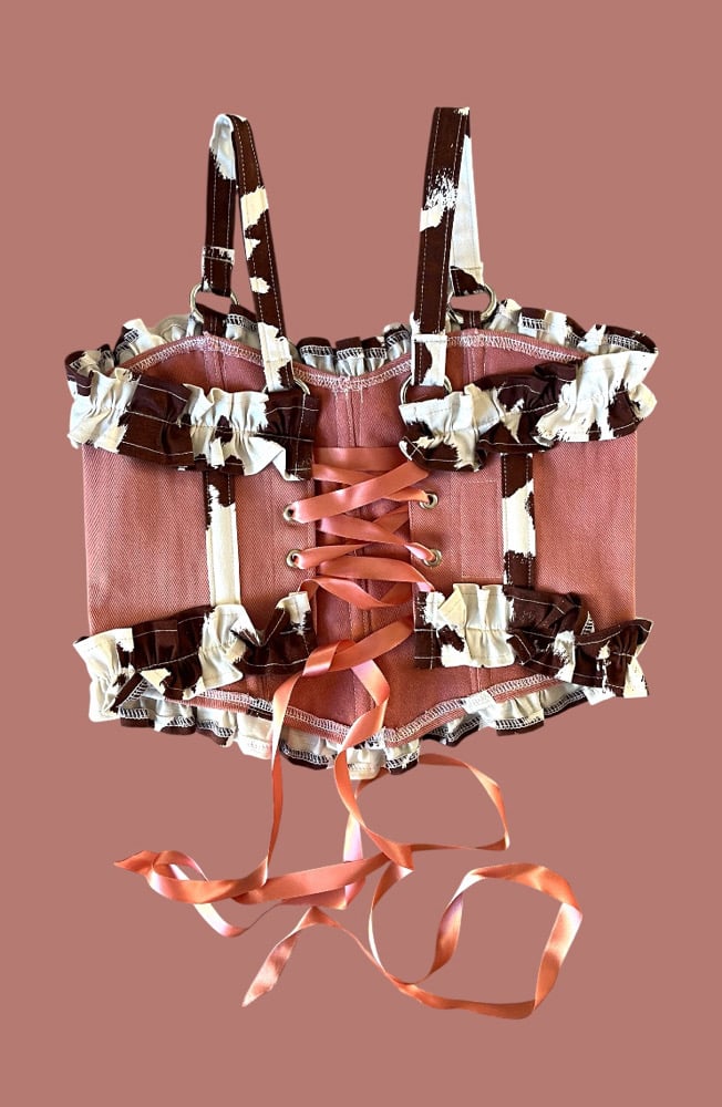 Image of Cow corset with pink