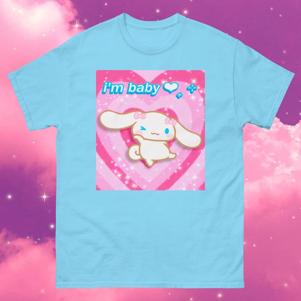 Image of “i’m baby” cute cinnamoroll meme inspired t-shirt unisex kawaii pastel egirl aesthetic 