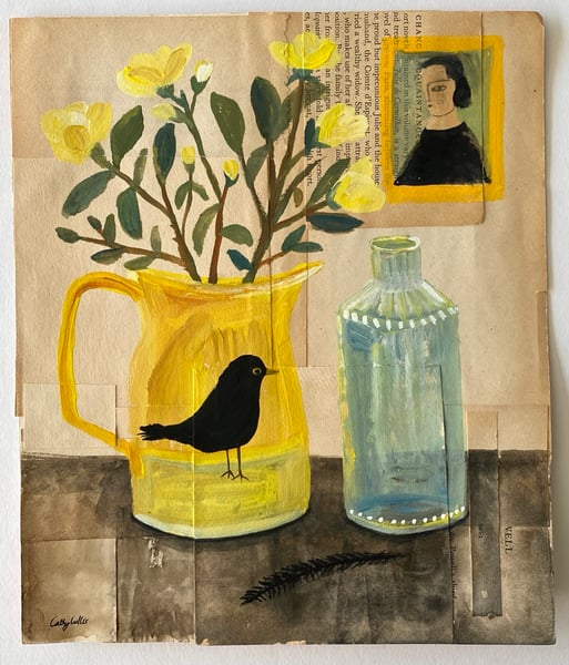 Image of yellow roses in a yellow jug