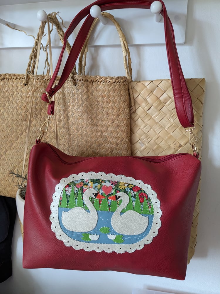 Image of Red Upcycled Swan Lake Crossbody Bag