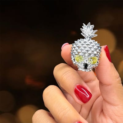 Anillo Piña Calavera Amarilla Plata 925 