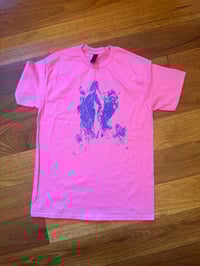 Image 1 of Pink T shirt with purple pussy print (M) copy