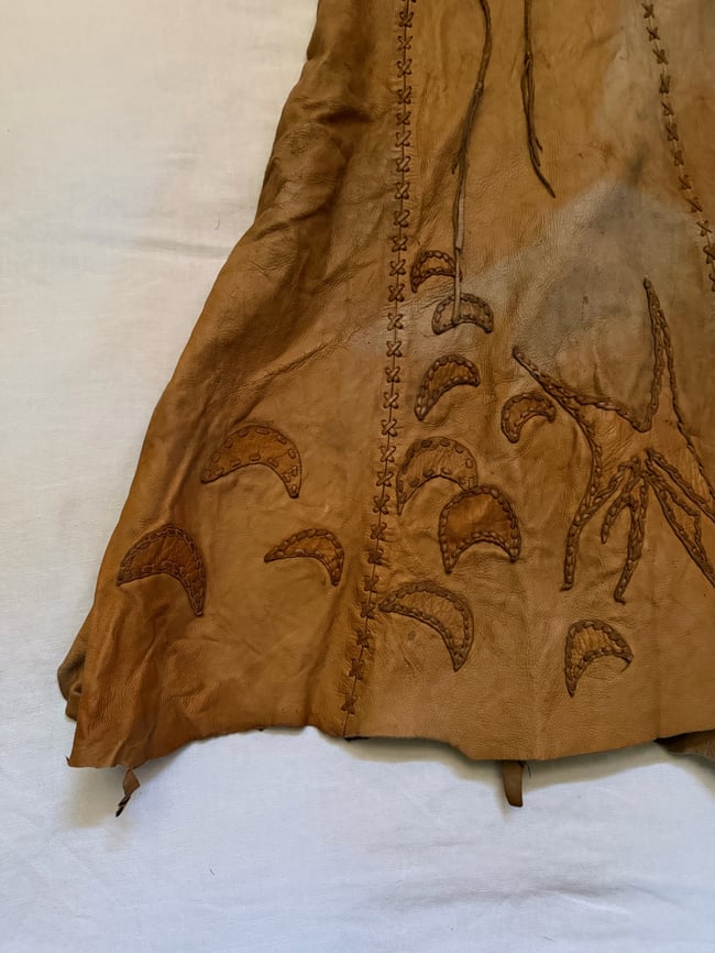 late 60s handcrafted leather whipstitched custom dress