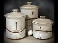 Image 2 of Large Hand Made White Stoneware Kitchen Canister Set