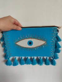 Image 10 of TURQUOISE all seeing evil eye beaded bag and headband