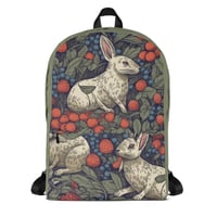 Image 1 of Boho Nature Cottagecore Inspired White Rabbits Among Berries Backpack